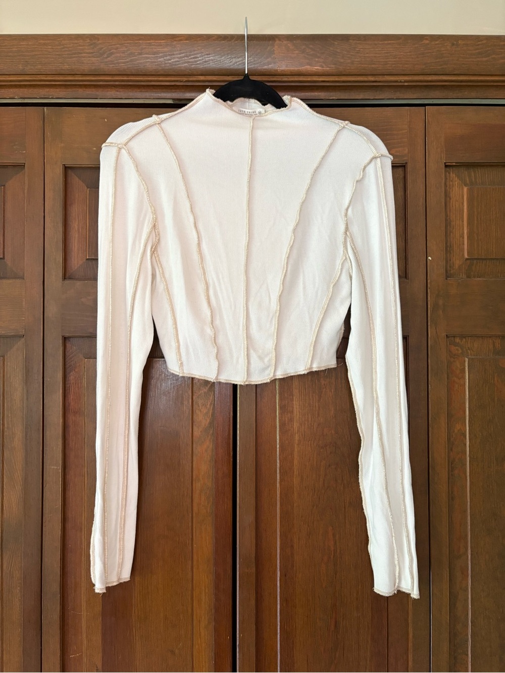 12th Tribe Cream Avalon White Ribbed Cropped Long Sleeve Top - Picture 3 of 5